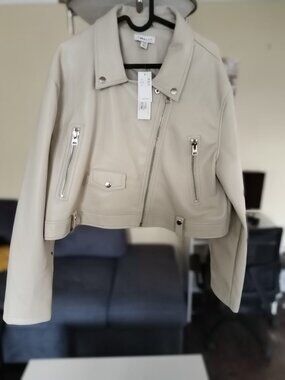 Topshop Cropped Biker Jacket, Cream, Brand New with Original Tags
